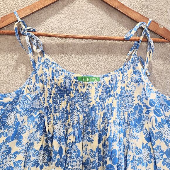 J Crew Blue Floral Halter Cross Back Cotton Voile Cover Up Mini Dress Size Small - Picture 3 of 13